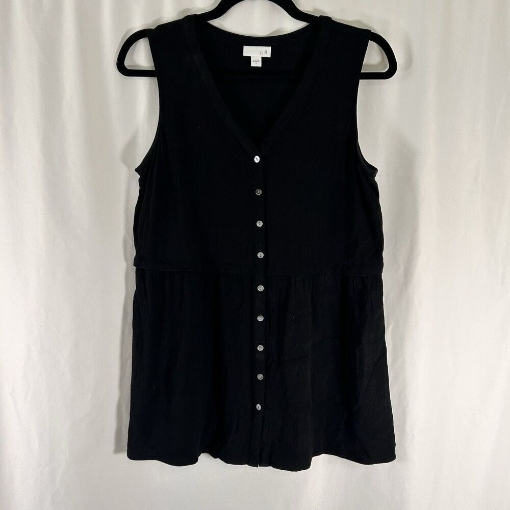 J Jill Tank Top Women's Small Solid Black Vneck Button Up Rayon Sleeveless